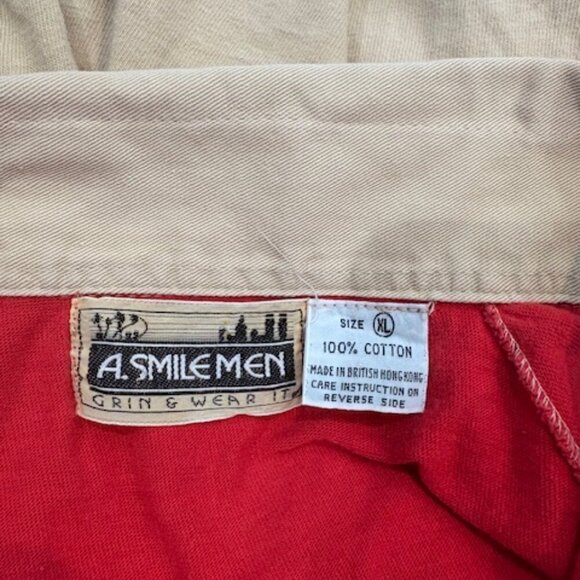 Vintage 1980 A. Smile Men Long Sleeve “Player” Polo in Tan and Red – Size XL - Picture 7 of 8